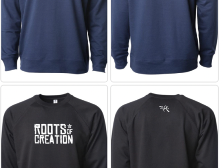 CREWNECK SWEATSHIRT: Roots of Creation Logo (White Logo on Black or Indigo) For Discount